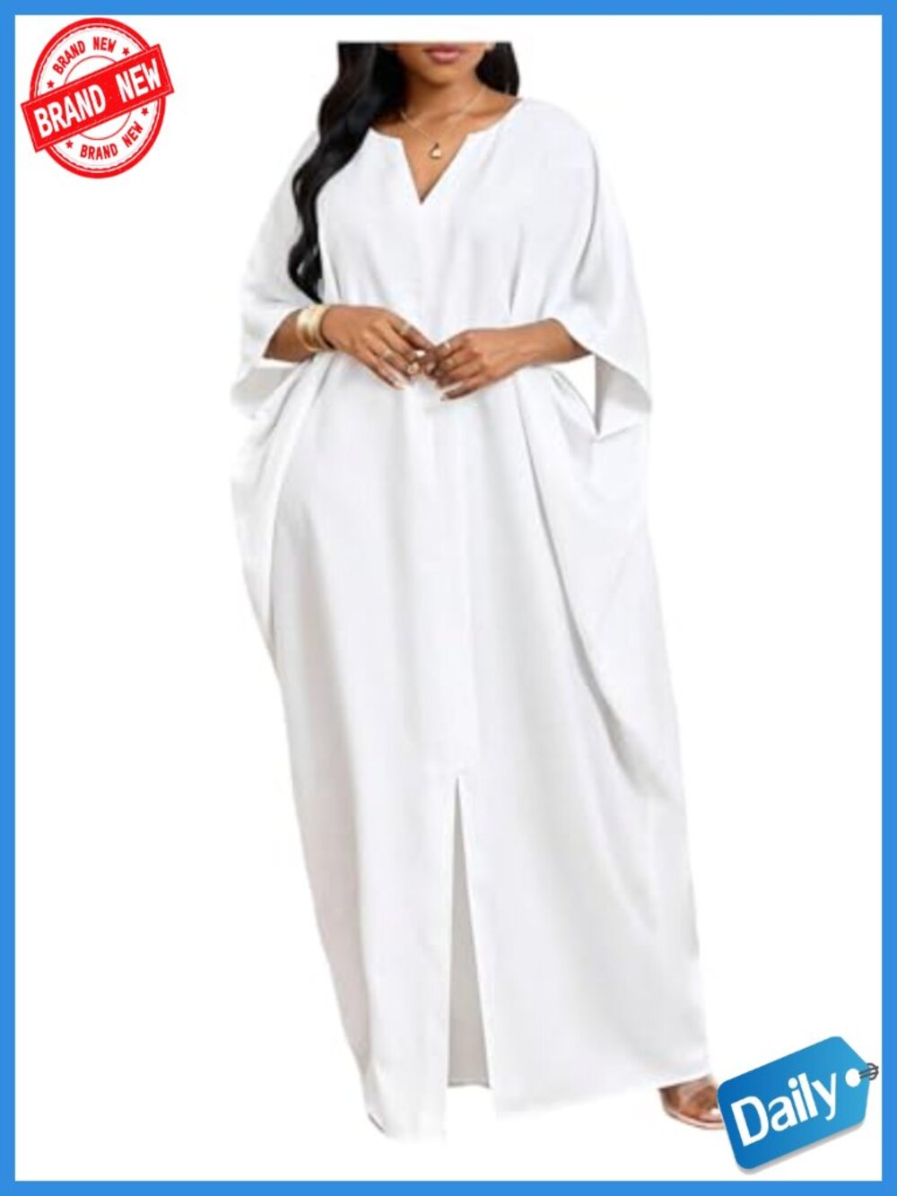 Plus Size Maxi Kaftan Dress with Cutout Slit, Loungewear Long Dress for Curvy